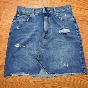 Free People Hallie Distressed Denim Jean Skirt Size 26